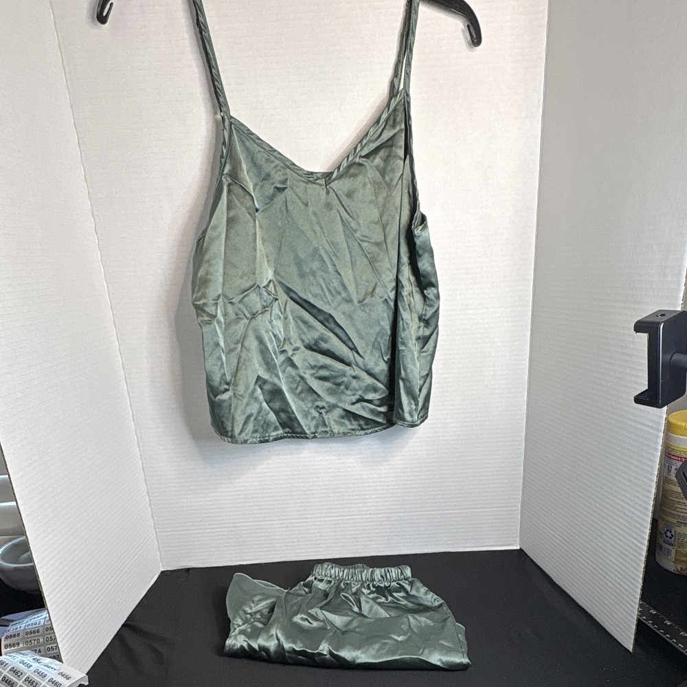 Green Satin Tank And Boxer Set Size Large